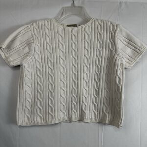 Vintage Liz Claiborne Women s White Cable Knit Shortleeves Top- Size Petite LG